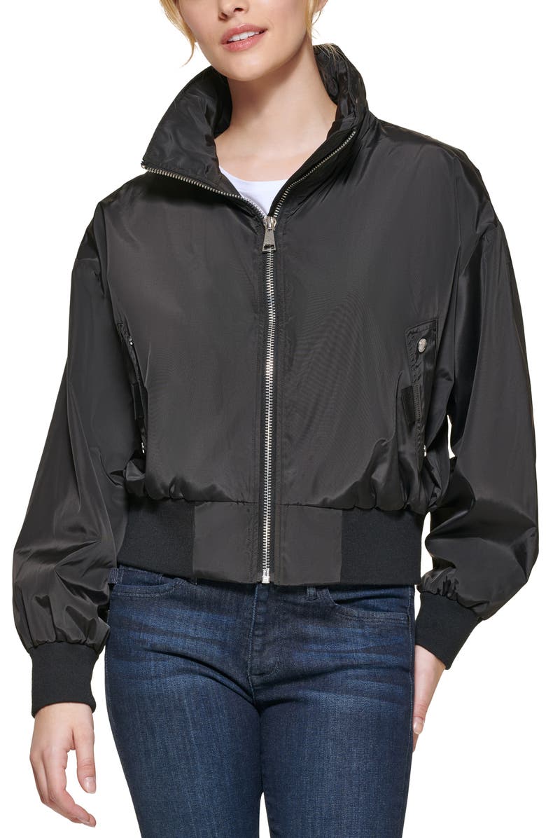 KARL LAGERFELD PARIS Raglan Sleeve Stand Collar Bomber Jacket, Main, color, 