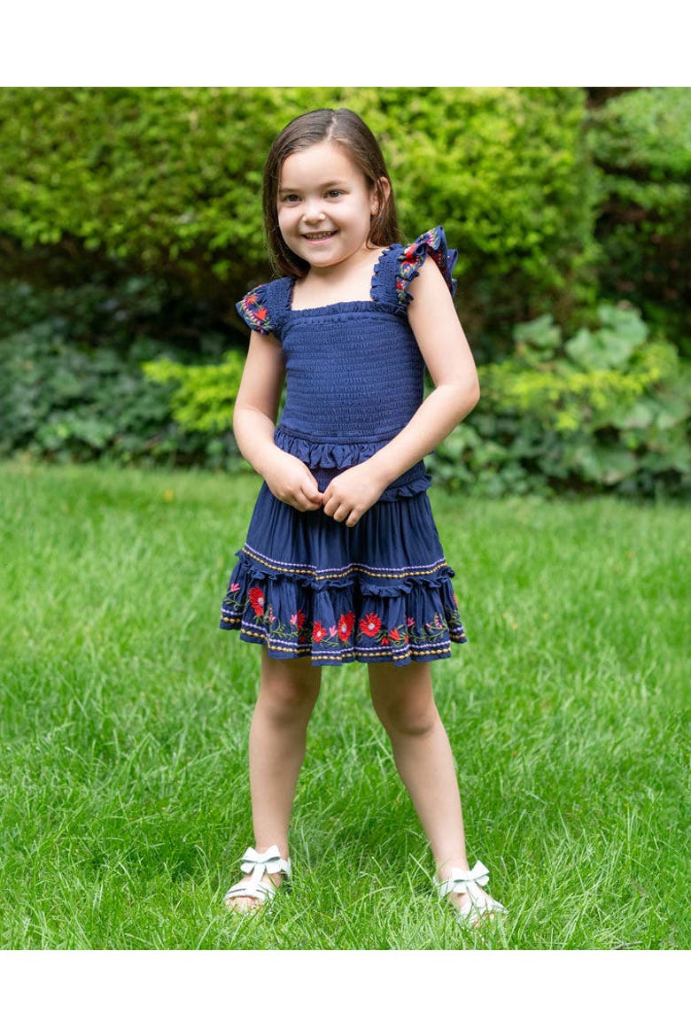 Zoe Smocked Bodice Embroidered Ruffle Dress, Alternate, color, Gardenia Embroidery