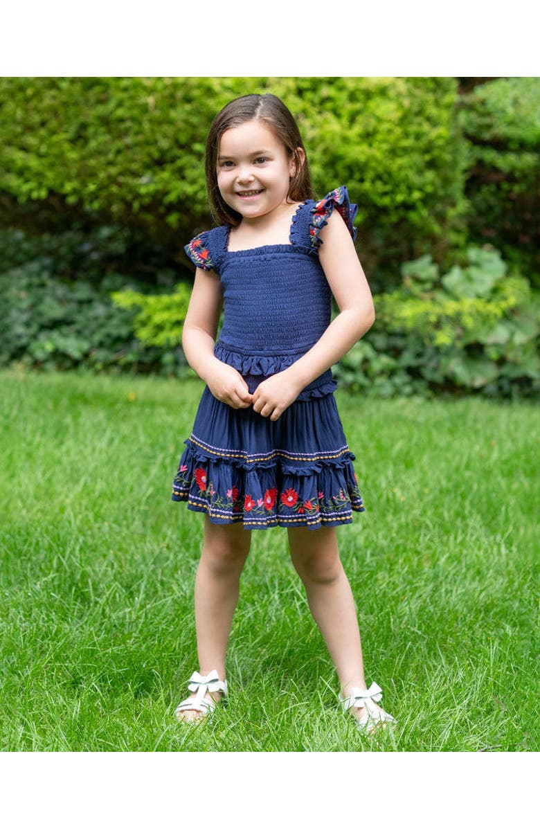 Change of Scenery Zoe Smocked Bodice Embroidered Ruffle Dress, Alternate, color, Gardenia Embroidery