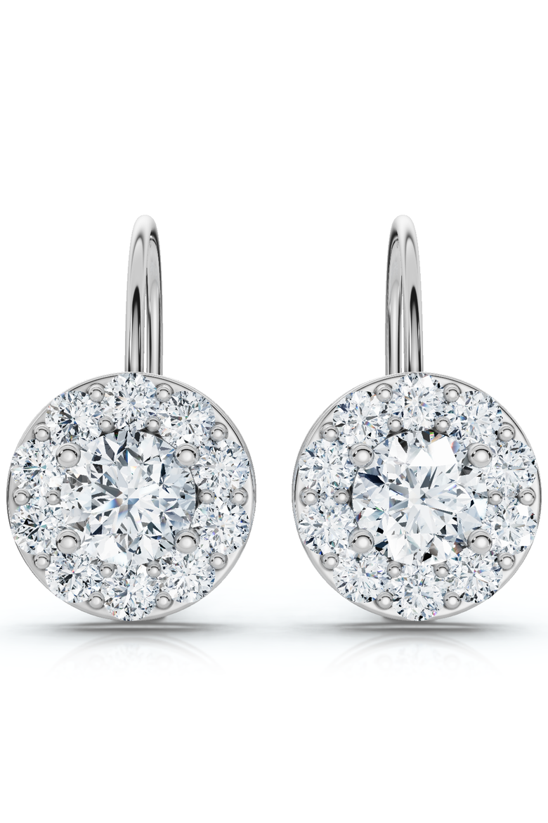 1.90Ct Halo Diamond Studs With Lever Backs Lab Grown Hoops Small 1/2" Tall, Main, color, Silver