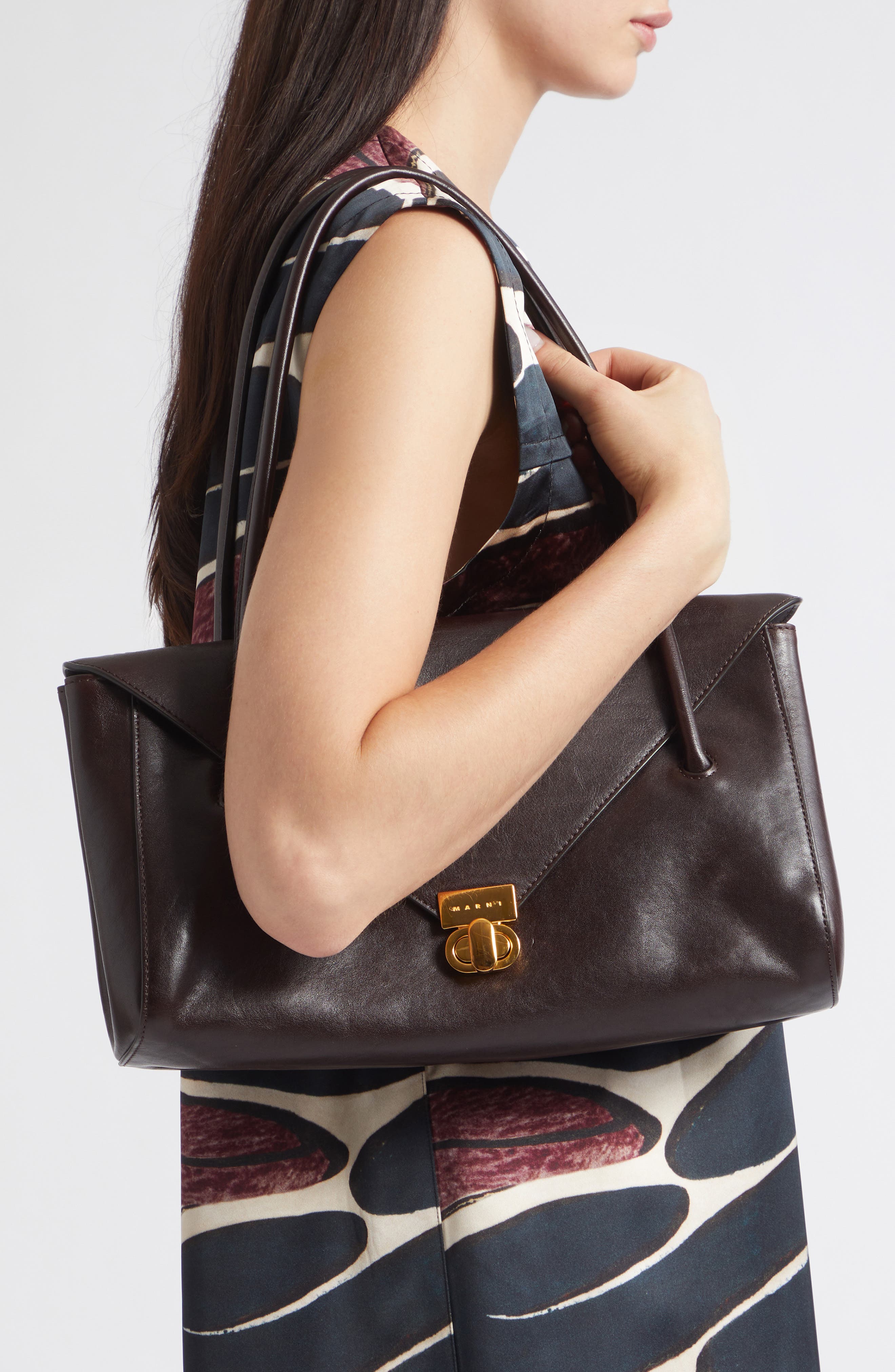 Leather East/West Shoulder Bag, Alternate, color, METAL BROWN