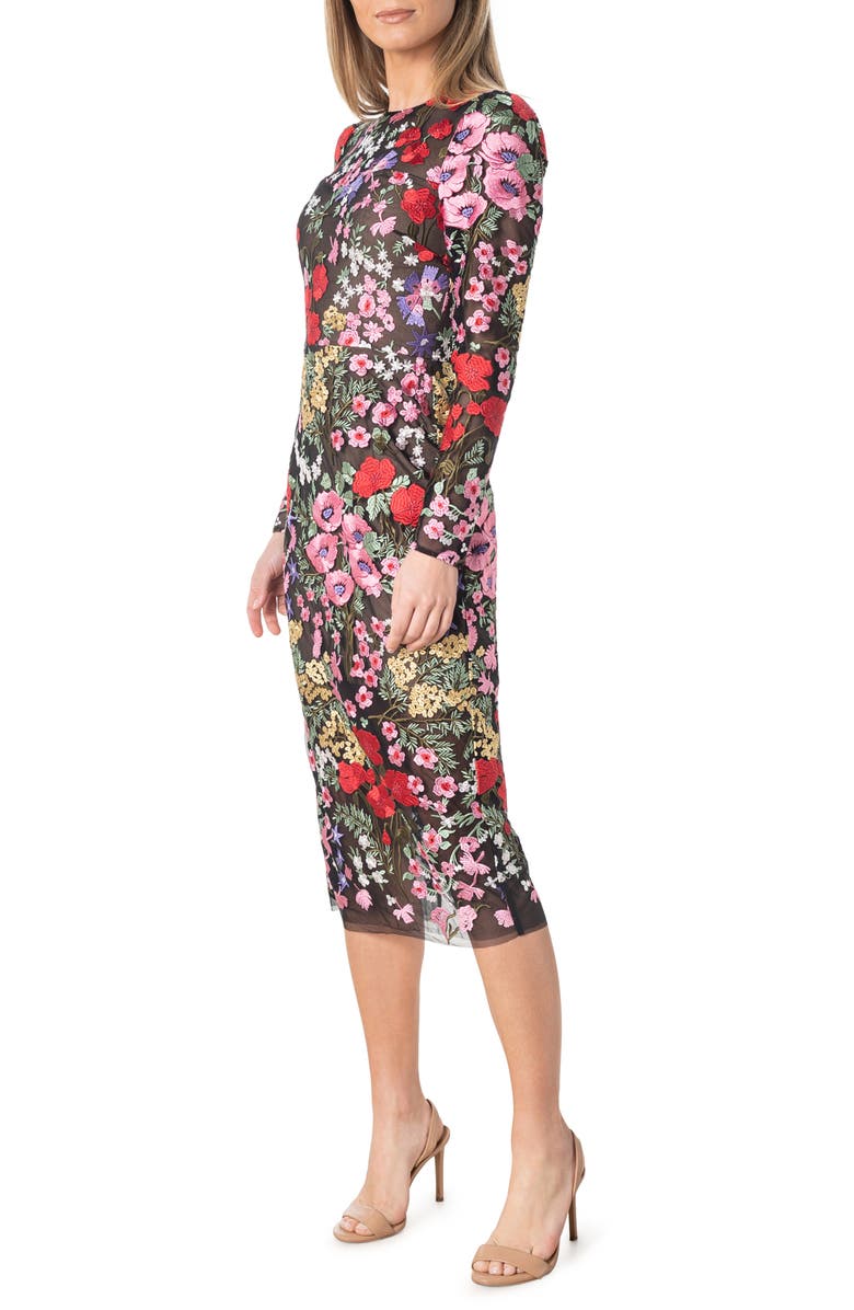 Dress the Population Sophia Floral Embroidered Long Sleeve Sheath Dress, Alternate, color,