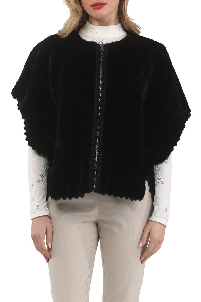 Reversible Collarless Genuine Shearling Jacket, Main, color, BLACK/BLACK