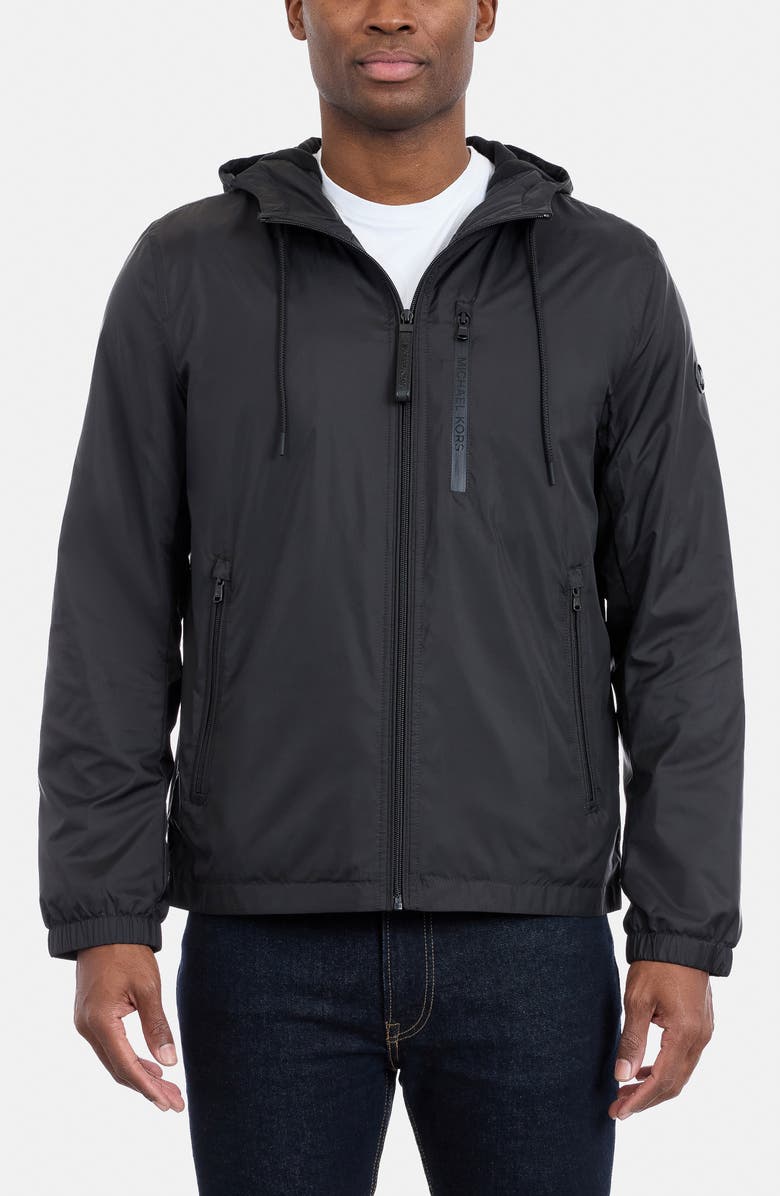 Michael Kors Hooded Windbreaker Jacket, Main, color, Black