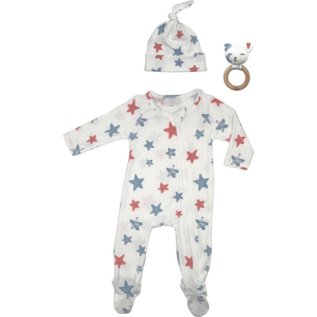 Toby Stars Footie, Cap & Rattle Set In Washed Indigo