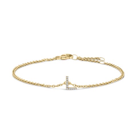 10K Gold Diamond Accent "A-Z" Initial Charm and Link Bracelet