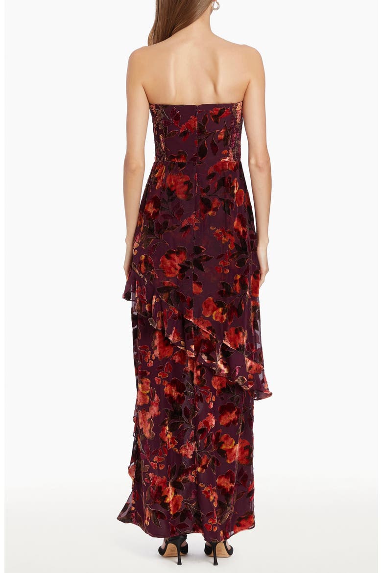 Magnolia Floral Velvet Burnout Strapless Gown, Alternate, color, SORREL BURNOUT