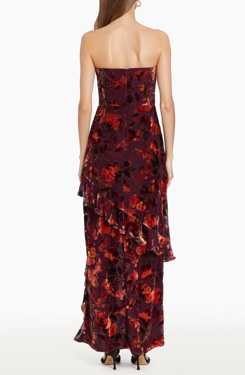 Amanda Uprichard Magnolia Floral Velvet Burnout Strapless Gown, Alternate, color, 