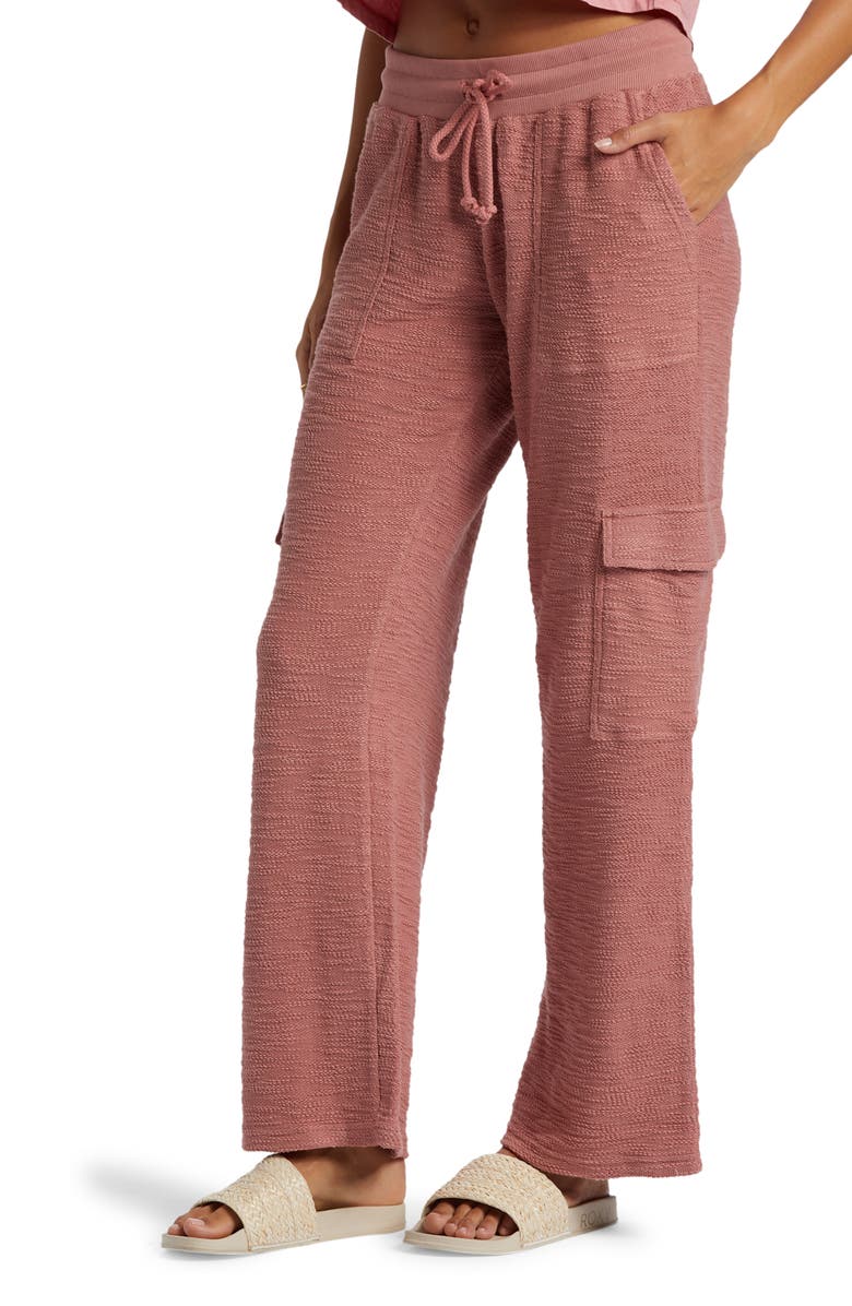 Roxy Off the Hook Cotton Blend Terry Cargo Pants, Alternate, color, Ash Rose