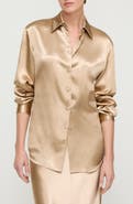 Lafayette 148 New York Fitted Silk Stretch Charmeuse Button-Up Shirt