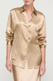 Lafayette 148 New York Fitted Silk Stretch Charmeuse Button-Up Shirt