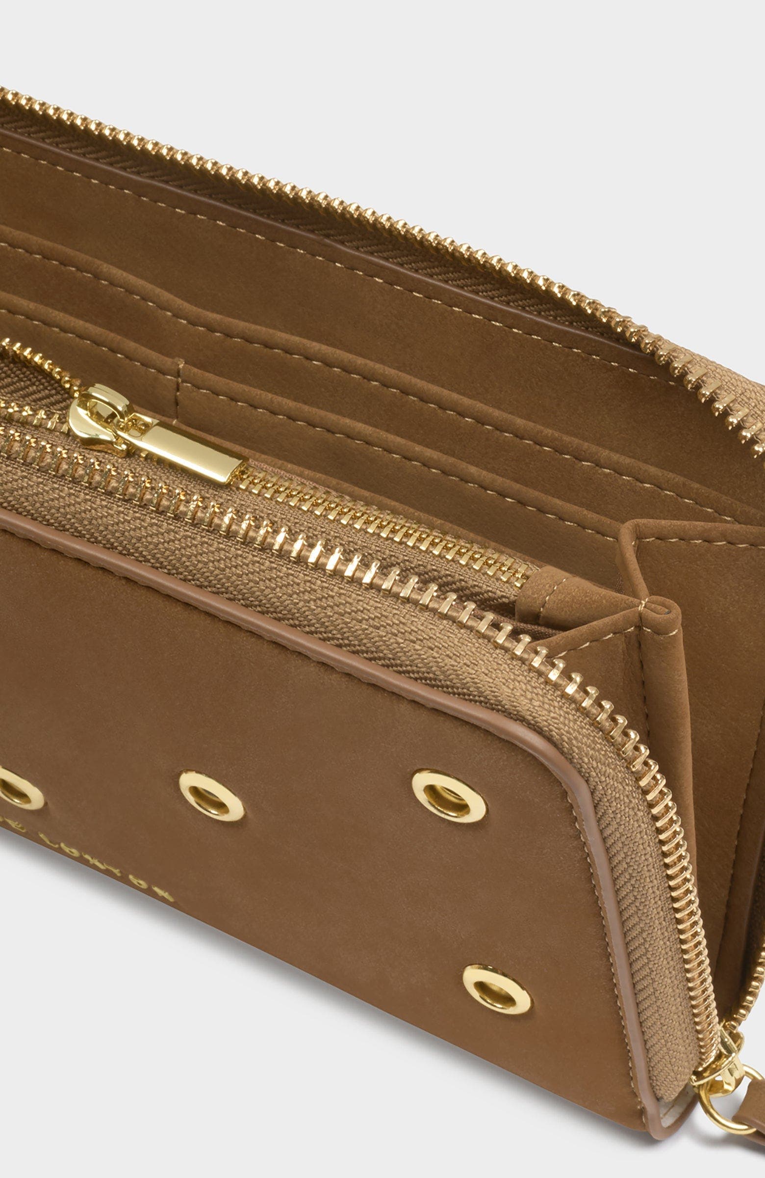 Large Purse, Alternate, color, Caramel Suedette with Eyelets