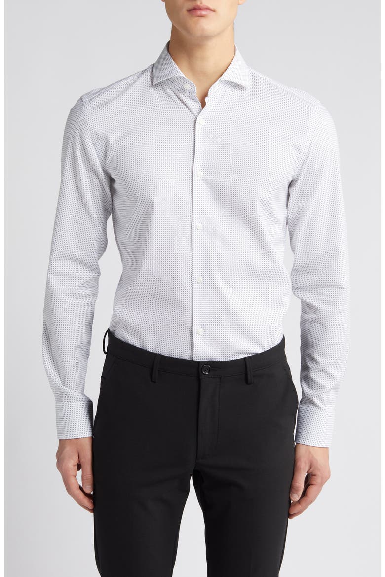 Hank Slim Fit Geo Print Stretch Cotton Dress Shirt, Main, color, WHITE