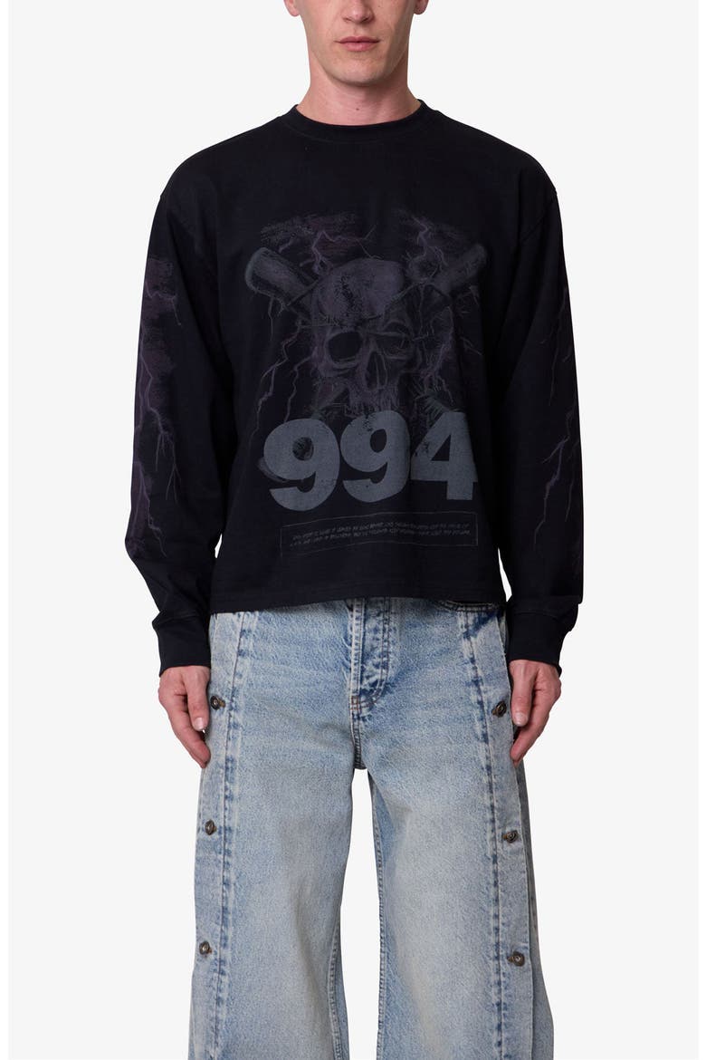 Crossbones Oversize Long Sleeve Cotton Graphic T-Shirt, Alternate, color, WASHED BLACK