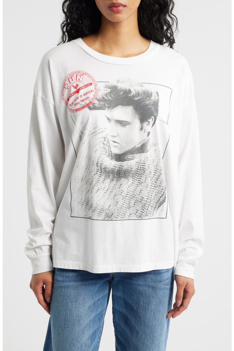 Sun Records Elvis Long Sleeve Cotton Graphic T-Shirt, Main, color, BLEACH WHITE