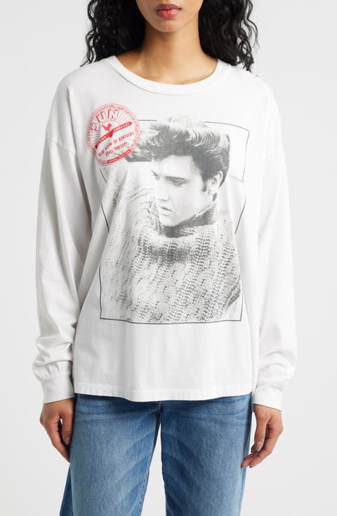 Sun Records Elvis Long Sleeve Cotton Graphic T-Shirt