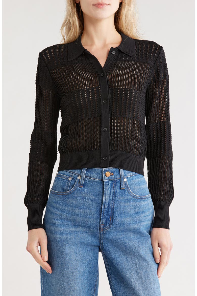 Shrunken Crochet Cardigan, Main, color, BLACK