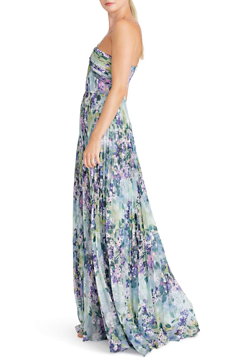 ML Monique Lhuillier Halter Neck Floral Chiffon Gown, Alternate, color,