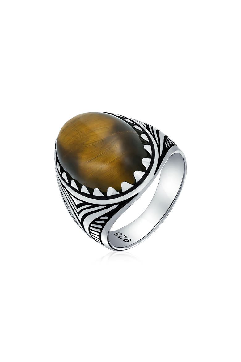 Men's Etched Statement Ring, Alternate, color, BROWN TIGERS EYE