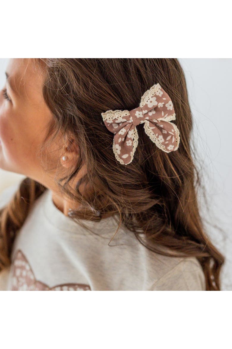 Mocha Floral Lace Bow Clip Set, Alternate, color, Brown