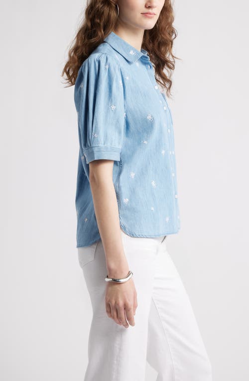 Caslonr Caslon(r) Embroidered Short Sleeve Chambray Button-up Shirt