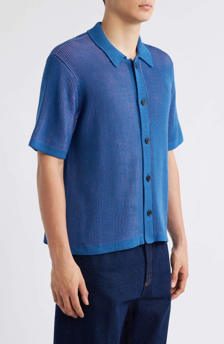 Corridor Plated Short Sleeve Cotton Cardigan, Alternate, color, Blue