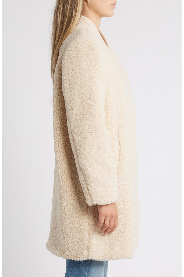 Rib Trim Faux Shearling Coat, Alternate, color, CREAM