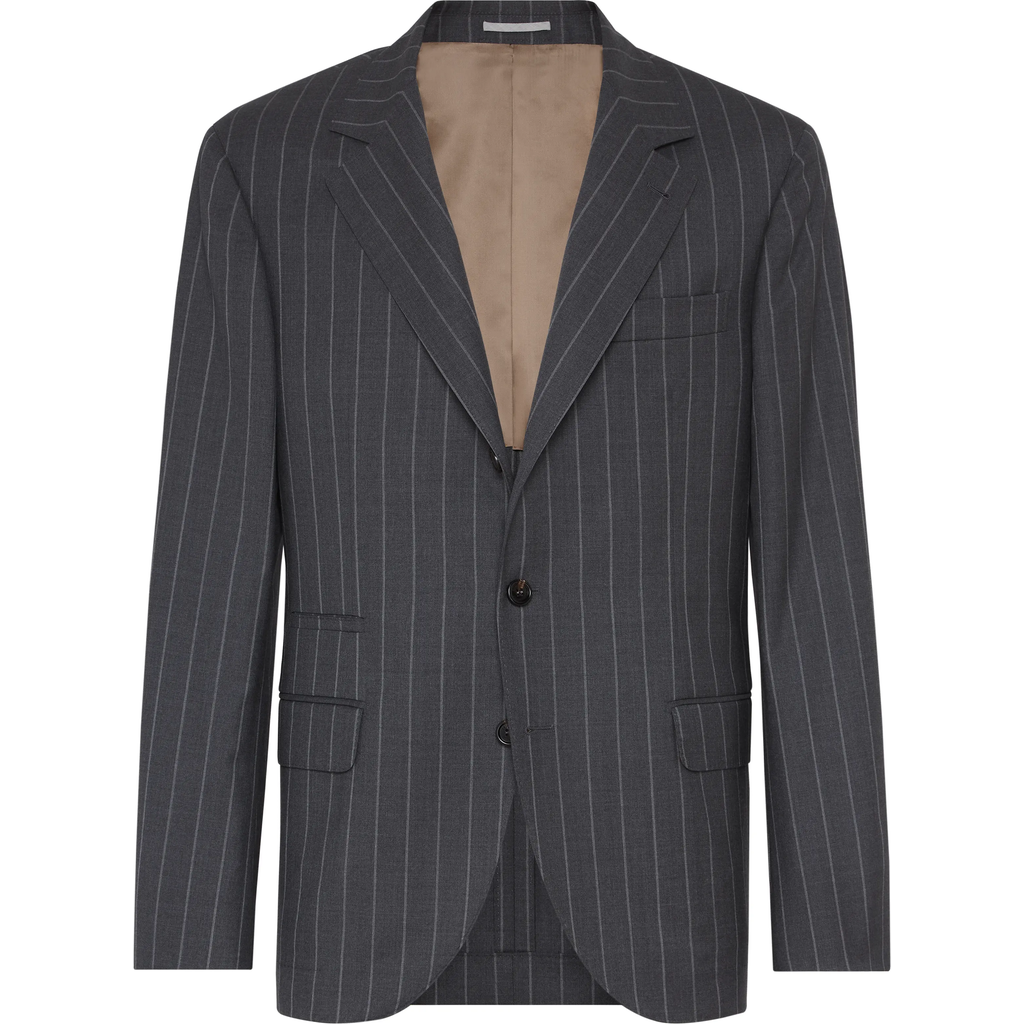 Shop Brunello Cucinelli Wide Chalk Stripe Blazer In Grey