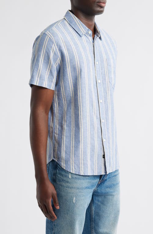 Rails Wilder Stripe Short Sleeve Hemp & Cotton Button-up Shirt In Blue