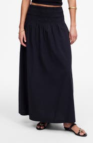 Madewell Smocked Waist Cotton Poplin Midi Skirt