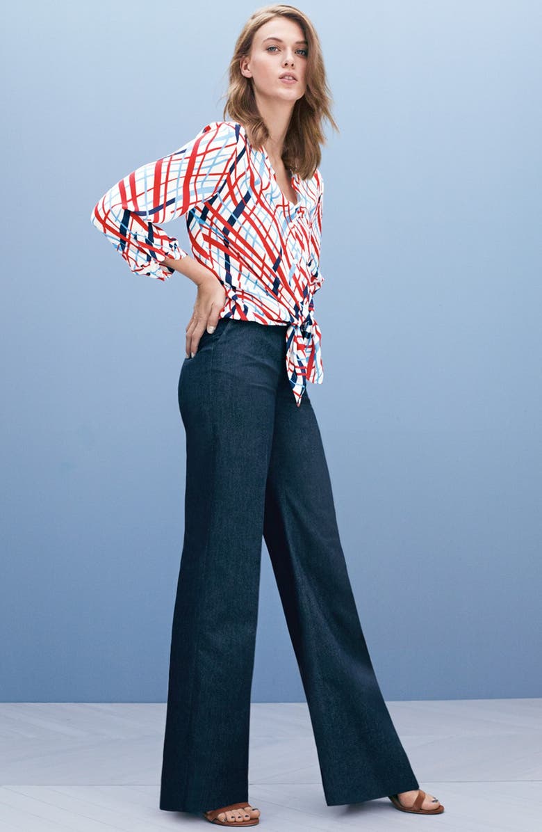 Halogen<sup>®</sup> High Waist Denim Flare Leg Trousers, Alternate, color,