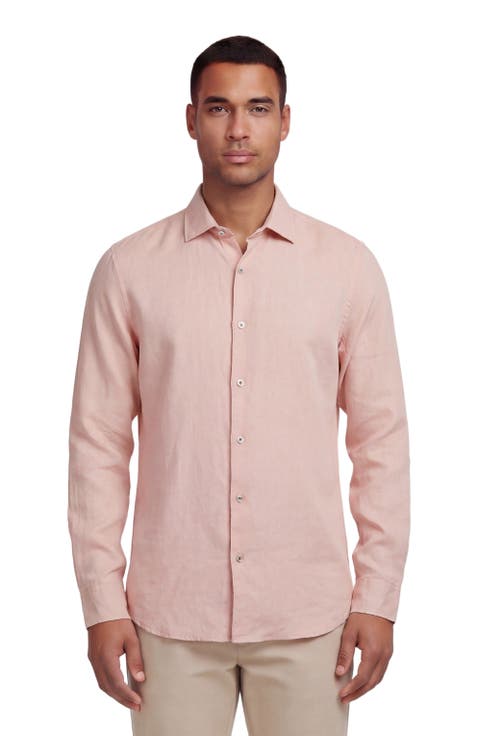 Uomo Solid Long Sleeve Fine Linen Shirt