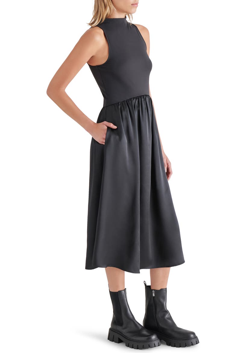 Aradia Mixed Media Midi Dress, Alternate, color, BLACK