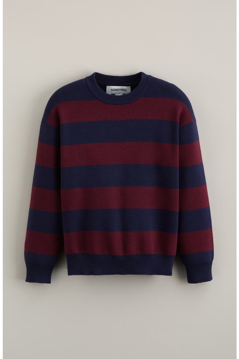 Kids' Crewneck Sweater, Main, color, NAVY-BURGUNDY LIL RUGBY STRIPE