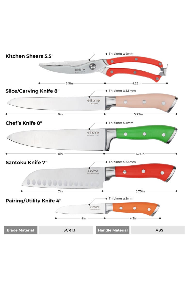 5 Piece Professional Kitchen Knife Set, Alternate, color, Multi Color