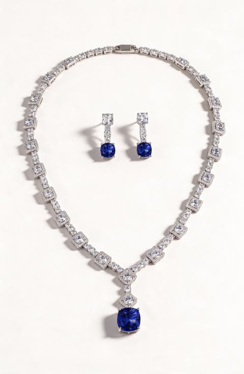 Crystal Pendant Necklace And Matching Drop Earring Set