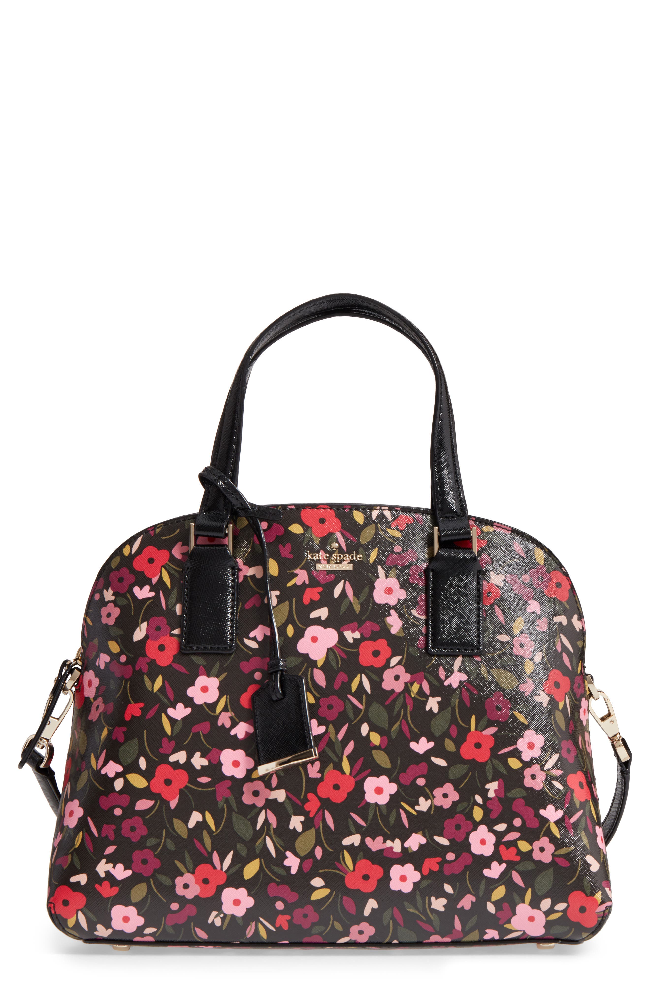 Kate Spade New York cameron street boho floral- lottie leather satchel, Main, color, 