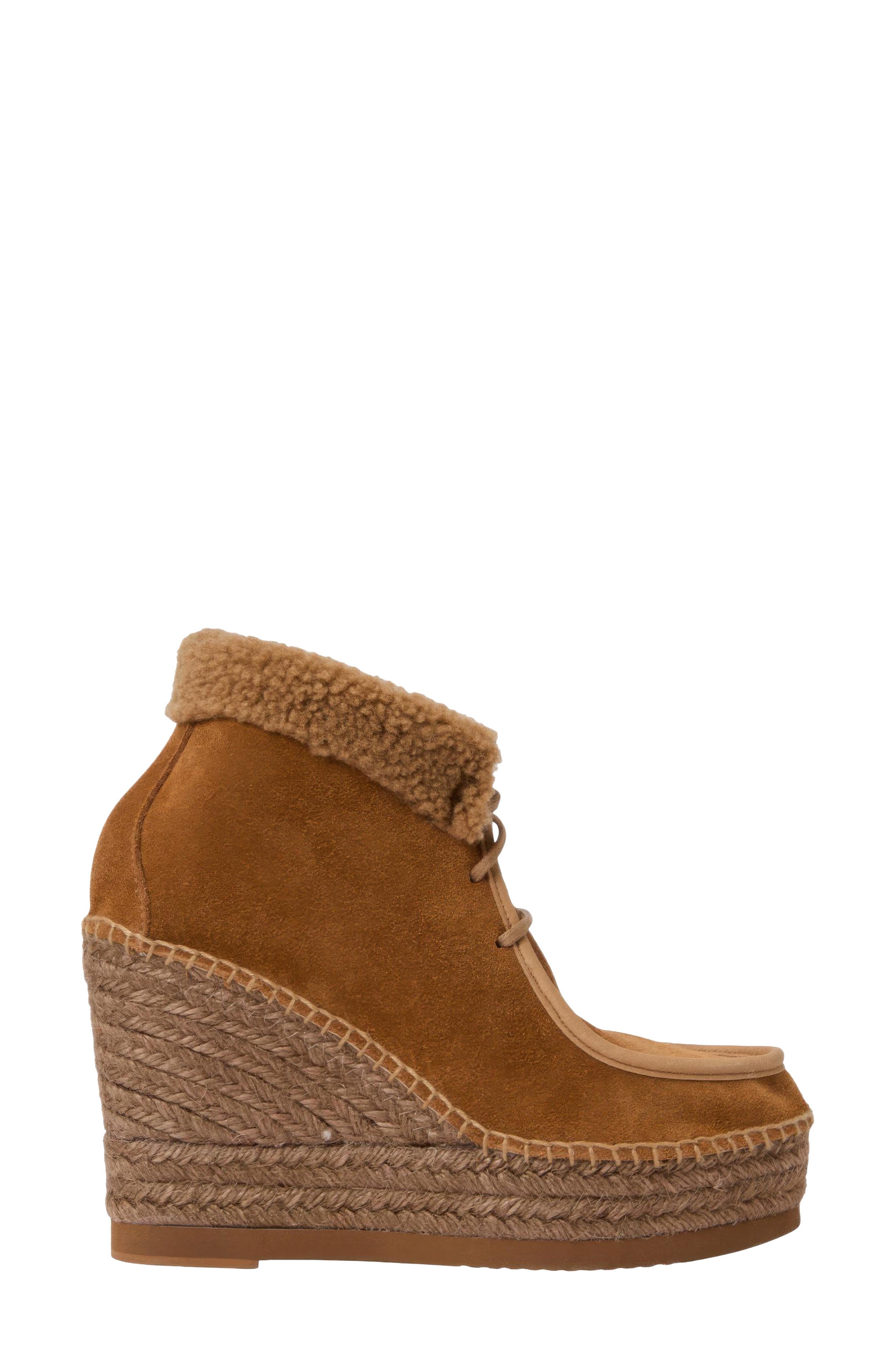 Genuine Shearling & Suede Wedge Bootie, Alternate, color, COGNAC SUEDE