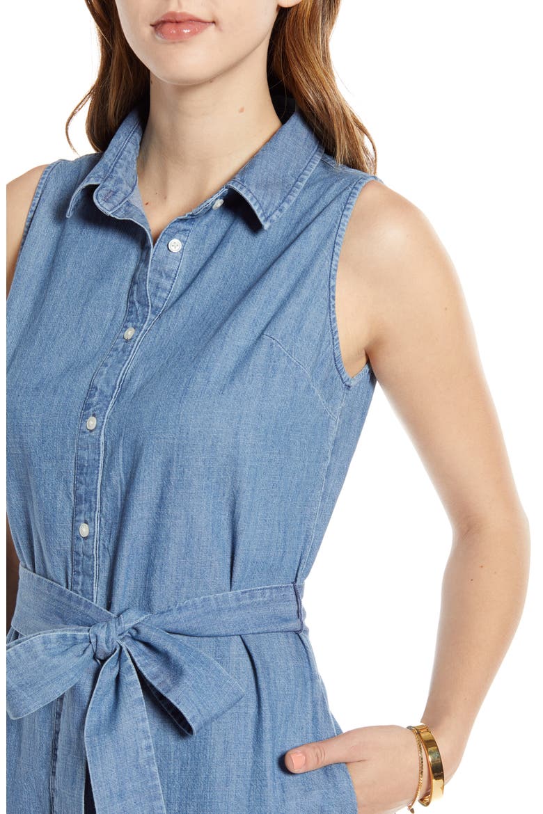Sleeveless Cotton Chambray Shirtdress, Alternate, color, CHAMBRAY