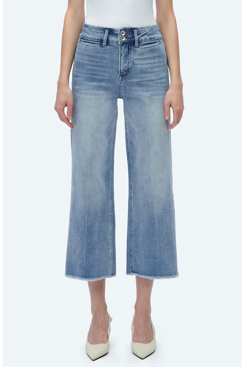 Frayed Welt Pocket High Waist Crop Wide Leg Jeans, Main, color, LIGHT BLUE