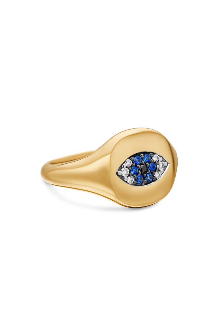 Cable Collectibles Evil Eye Mini Pinky Ring in 18K Gold with Diamonds, Main, color, LIGHT BLUE SAPPHIRE