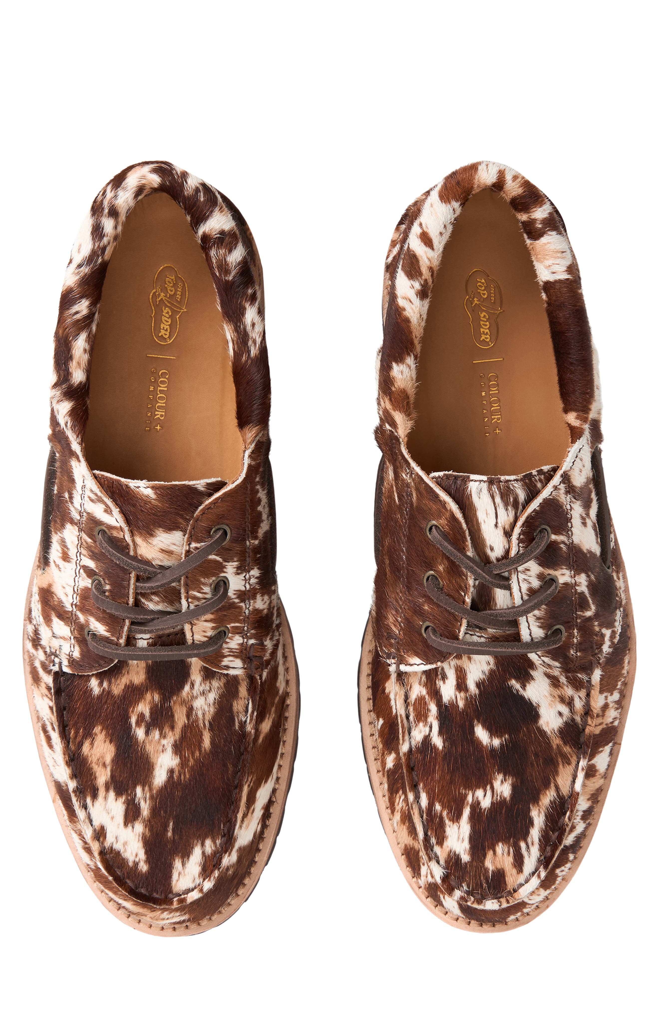 Sperry x Colour Plus Companie Genuine Calf Hair 3-Eye Boat Shoe, Alternate, color, Dark Fawn Leather Calf Hair