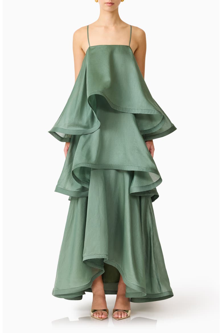 Noemi Tiered Voile Maxi Dress, Main, color, SAGE GREEN