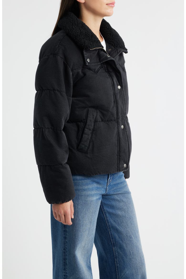 Western Denim Faux Shearling Collar Puffer Jacket, Alternate, color, BLACK DENIM