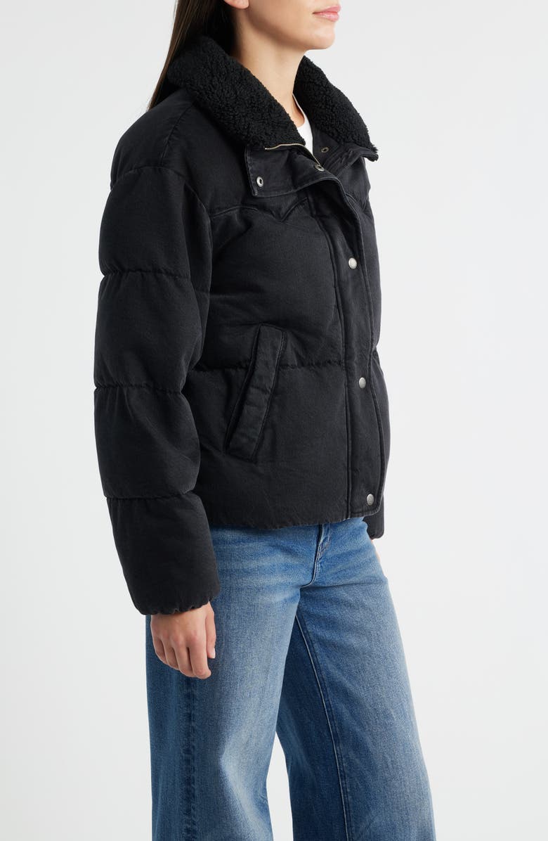 Levi's Western Denim Faux Shearling Collar Puffer Jacket, Alternate, color, Black Denim