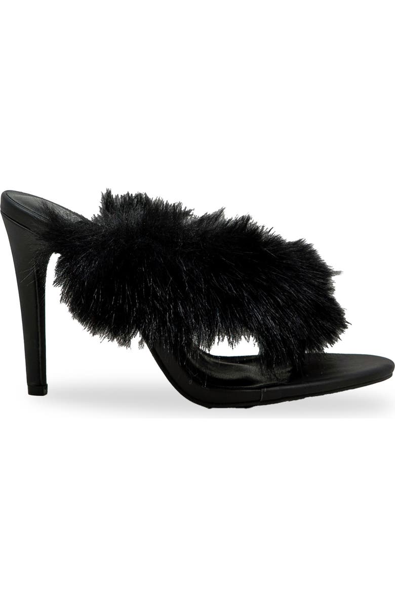 CHASE AND CHLOE Post Toe Faux Fur Stiletto Sandal, Alternate, color, Black