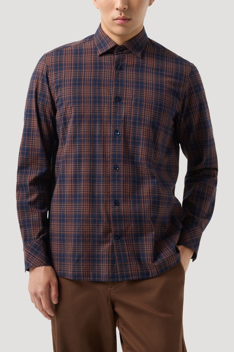 Hardy Cotton Shirt, Alternate, color, Brown/navy blue