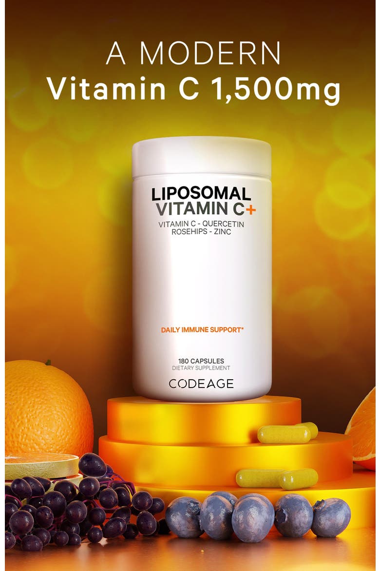 Liposomal Vitamin C 1500mg + Zinc Supplement, Alternate, color, White