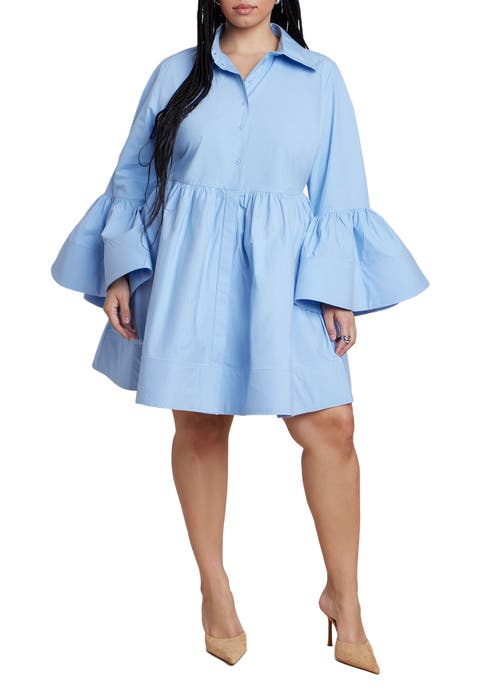 Poplin Ruffle Flare Mini Dress (Plus)