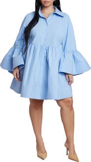 ELOQUII Poplin Ruffle Flare Mini Dress